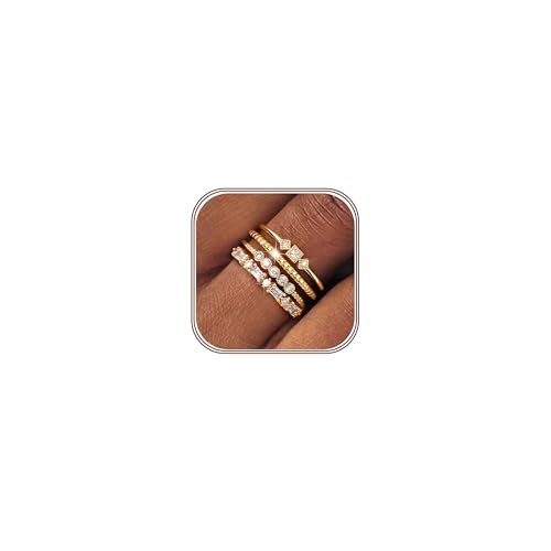 ORAZIO 14K Gold Plated Stackable Rings for Women Non Tarnish Dainty Cubic Zirconia Wedding Engagement Bands Ring Set Minimalist Trendy Statement Anniversary Promise Thumb Stacking Rings Size 6-10 - color: White CZ-Gold Tone
