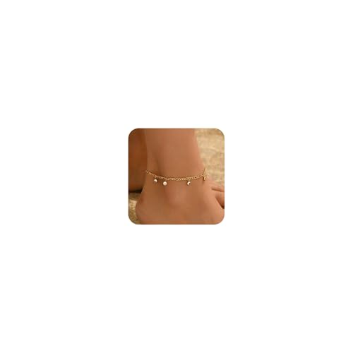 Gold Ankle Bracelets for Women 18K Gold Plated Waterproof Starfish Sea Shell Pearls CZ Diamond Dangle Anklets Trendy Summer Beach Foot Chain Jewelry Gift - style: 6 CZ Drop-Gold