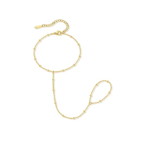 Hand Chain Bracelet Stainless Steel Finger Ring Bracelet Adjustable Gold Plated Hand Chain CZ Stackable Boho Minimalist Jewelry for Women - color: Gold Hand Chain Bracelet AN138G