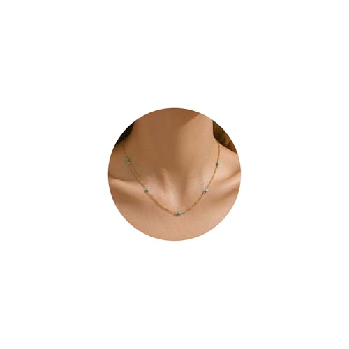 NONAMOIS Gold Chain Necklace for Women Dainty 18K Gold Plated Thin Satellite Beaded Turquoise Necklace Simple Layered Boho Jewelry Christmas Gifts - color: Twisted Turquoise Beads-Gold