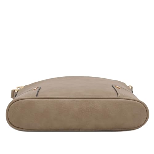 ALYSSA Triple Zip Pocket Large Crossbody Bag - color: Travertine