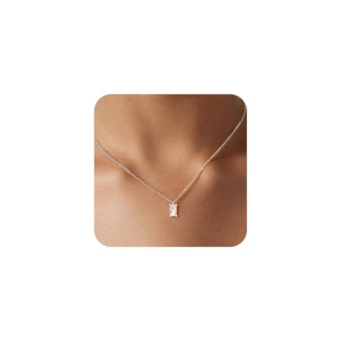 Luxval Diamond Pendant Gold Necklace for Women，Dainty 18k Gold Plated Choker Necklaces Simple Gold Jewelry Gifts for Women Girls - color: Silver-Birthstone