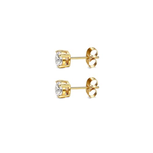 Gold Hoop Earrings Set: Dainty Stud Earrings 14K Gold Plated Earrings for Women Trendy Hypoallergenic Gold Stud Earrings 3-4mm Cubic Zirconia Cartilage Piercing Gold Jewelry for Women Gifts - color: Gold-CZ-3mm