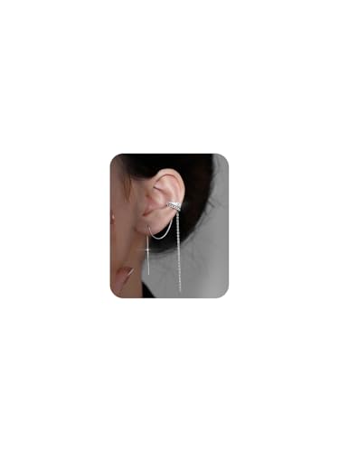 Silver Chain Earrings for Women Dainty Tassel Chain Hoop Earrings Layered Non Piercing Fake Earring Y2K Drop Dangle Cuff Earring Crystal Huggie Clip Hoops Gift for Her - style: Style2