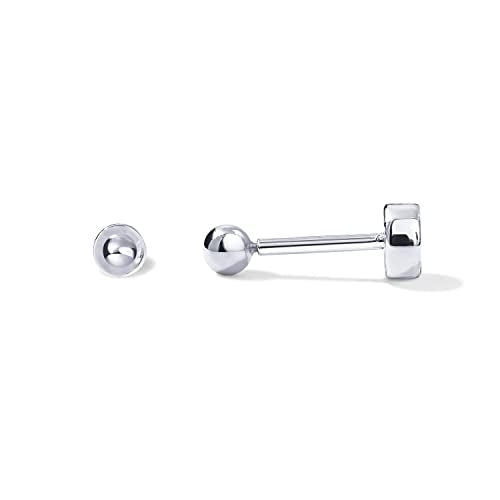 PAVOI 14K Gold Plated Solid 925 Sterling Silver Posts Dainty Ball Stud Flatback Earrings for Women - Cartilage Helix Piercing Jewelry - Small Screwbacks Stud Earrings for Women - color: White Gold