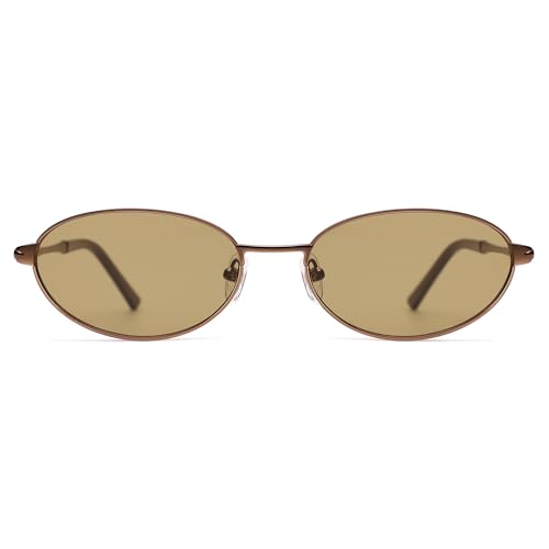 Appassal Retro Oval Sunglasses for Women Mens with Spring Hinge Sunnies AP3696 - color: C9 Brown / Tea Brown