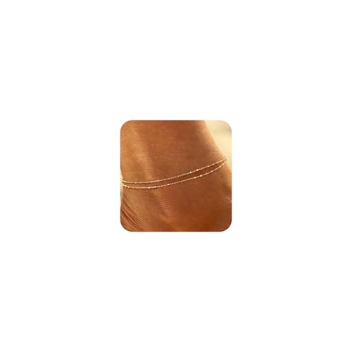Ritach Ankle Bracelets for Women - Silver/Gold Plated Stainless Steel Anklets for Women Waterproof Layered Cuban Link Figaro Chain Heart Anklets Set Summer Beach Jewelry Gifts - color: Gold-Layered Beaded Chain