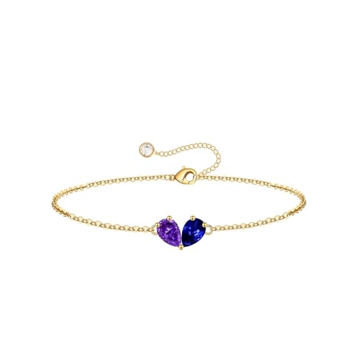 Turandoss Gifts for Women Her Daughter - 6 7 8 9 10 11 12 13 14 15 16 Year Old Girls Birthday Gifts, 14K Dainty Gold Plated Created Birthstone Bracelets for Women Girls Teens Jewelry Gifts - color: 02-12-Feb-Dec-Birthstone