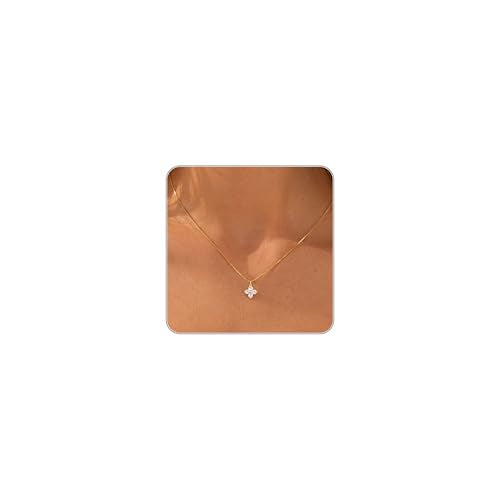 Dainty Gold Necklaces for Women Trendy Non Tarnish 14K Gold Plated Cubic Zirconia Necklace Layered Simple Cute Four Leaf Clover Choker Jewelry Birthday Gifts - color: Gold, style: Box CZ