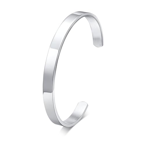 MEALGUET Stainless Steel Mens Cuff Bracelet : Minimal Cool Silver/Black/Gold Plated Open Metal Cuff Bangle Bracelets for Men,Mens Bracelet Jewelry Gift - color: Silver-Single, size: Large( fit 7" to 8.5" wrist)