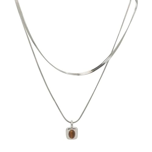 Gold Necklaces for Women Gifts - 14K Gold Plated Necklace for Women Necklaces for Her Tiny Fashion Jewelry for Teens，for Women Friends Jewelry Gifts，Necklace Gold Jewelry Birthday Gifts - style: Double layered tiger eye stone pendant necklace