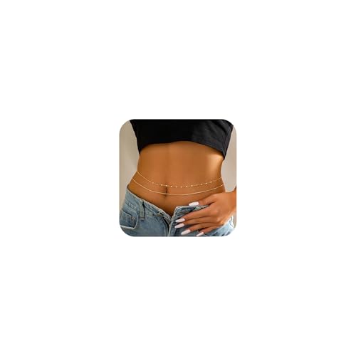 MODRSA Silver Gold Belt Chain Belt for Women Fashion Plus Size Pearl Waist Chains Metal Layered Gold Belts Chains no Tarnish Trendy Pirate Belly Belts for Women Dress Sun Moon Star Waist Jewelry - color: D1- Smooth ellipse rhinestone - gold