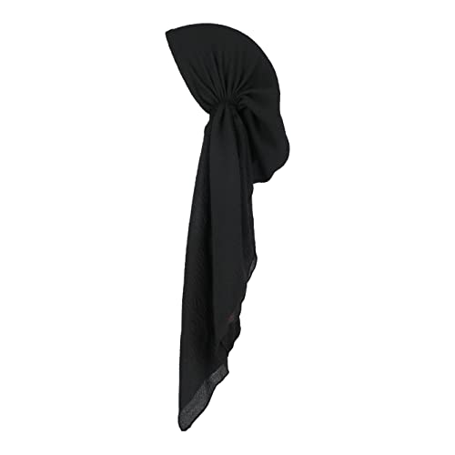 Pretied Head Scarves for Women Featuring Lightweight Crimped Material and Attractive - color: Solid Black