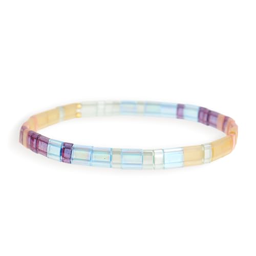 Sonateomber Tila Flat Beaded Stretch Bracelets for Women, Trendy Unique Colorful Square Beads Handmade Stack Bracelet Friendship Accessories Fashion Jewelry Gift - color: 0011B