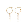 Gold Plated Huggie Hoop Earrings with Charms Fashion Pearl Drop Dangle Earrings for Women Handmade Karma Circle Jewelry for Ladies Lightweight Pearl Earrings on Christmas - color: biwa bar