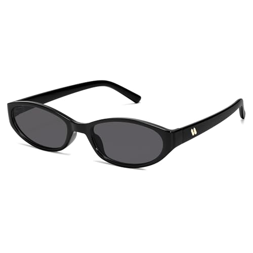 Retro Oval Sunglasses for Women Men Y2k Narrow Cat Eye Sunnies Skinny Shades AR82299 - color: C1 Black/Grey