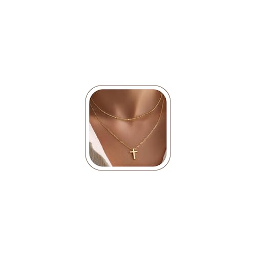 Turandoss Gold Cross Necklace for Women Girls Jewelry Gifts, Dainty 14K Gold Plated Cross Necklace Infinity CZ Holy Mary Medal Necklaces for Women Baptism Religious Faith Jewelry First Communion Gifts - color: layered beaded cross necklace
