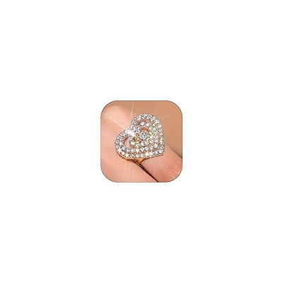 Sparkling Rhinestone Ring Bohemia Thick Large Oval Geometric Ring Square Princess Rings Fashion Heart Zircon Crystal Ring Prom Wedding Party Ball Rings for Women - color: Heart-shaped