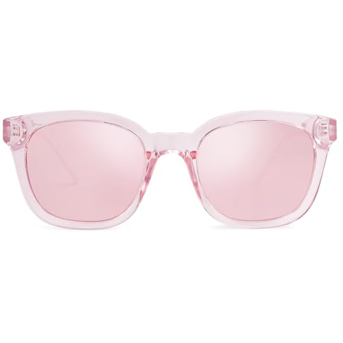 SOJOS Classic Square Polarized Sunglasses Womens Mens Retro Trendy UV400 Sunnies SJ2050 - color: Clear Pink/Pink Mirrored