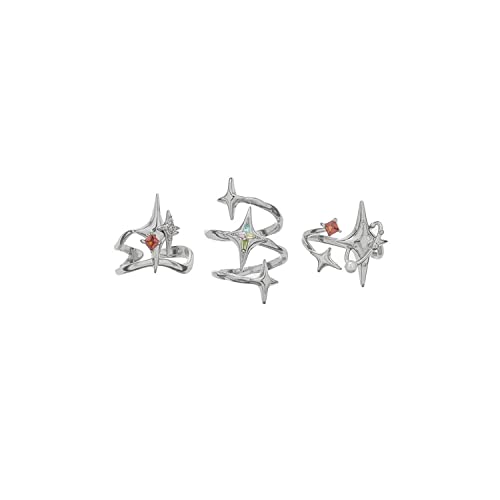 Y2k Moonstone Rings Rhinestone Star Irregular Agate Grunge Rings Set for Women - style: Style 3