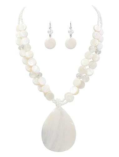 Big Teardrop Pendant Necklaces for Women Colorful Beaded Necklaces Statement Set for Holiday. - color: White