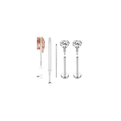 20G Internal Thread Cartilage Earrings Studs Surgical Steel Nose Rings Flat Back Stud Piercing Jewelry for Tragus/Helix/Conch/Medusa/Lip/Labret - color: BL:10mm;CZ:3mm