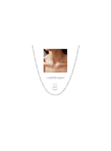 Avotto S925 Sterling Silver Figaro Chain Necklace for Women Girls 3mm/5mm Thick Sturdy & Colourfast Women's Chain Necklaces Jewelry for Women Girls 14/16/18/20/22/24/Inch - color: 3mm-Silver, size: 20 inch(50cm)-Long Pendant Length
