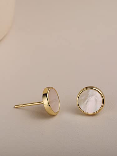 S.Leaf Gold Stud Earrings for Women Sterling Silver Gold plated Hypoallergenic Shell Mother of Pearl Post Earrings for Women Birthday Gifts - color: A01_Shell_7mm_Gold