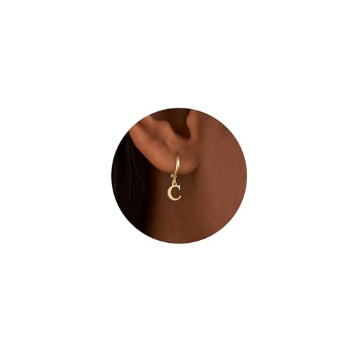 IEFWELL Earring for Teen Girls - Initial Hoop Earrings, Hypoallergenic Small 14K Gold Plated Huggie Hoop Earring, Dangle Earrings for Women Girls Jewelry Gifts for Women Mom - color: C