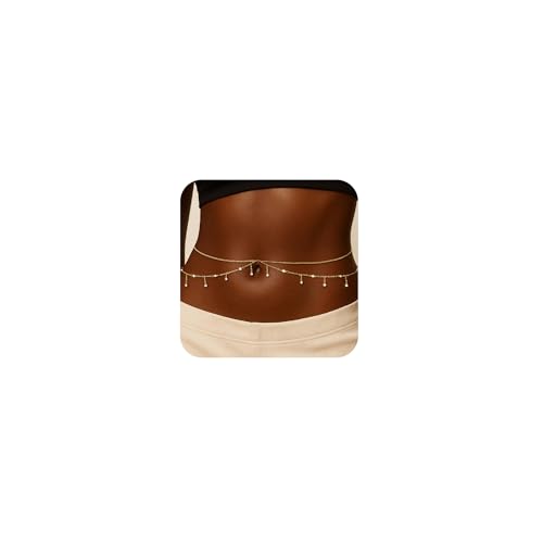 CHESKY Waist Beads for Women, Dainty 14k Gold Plated Waist Chain Beach Accessories Cute Belly Chain Body Chain Gold Chain Belts for Women Summer Beach Jewelry for Womens Gifts Rave Outfits for Womens - style: CZ cuban-gold