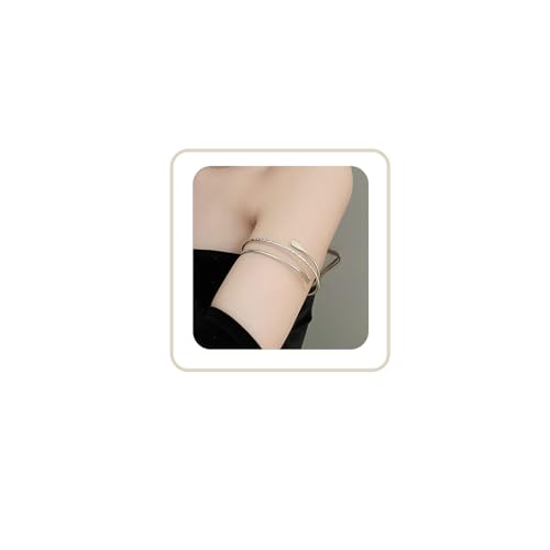 Minimalist Arm Cuff Bracelet Layered Armband Elegant Cuff Bangle Round Bracelet Stackable Geometric Jewelry for Women Men - color: 3layered silver