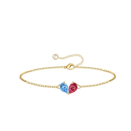 Turandoss Gifts for Women Her Daughter - 6 7 8 9 10 11 12 13 14 15 16 Year Old Girls Birthday Gifts, 14K Dainty Gold Plated Created Birthstone Bracelets for Women Girls Teens Jewelry Gifts - color: 03-07-Mar-Jul-Birthstone