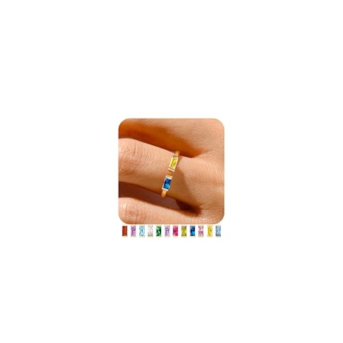 TOBENY Gold Birthstone Rings for Women 14K Gold Plated Adjustable Rings Non Tarnish Gold Stackable Rings Dainty Emerald Green Cubic Zirconia Ring for Mother Daughter Birthday Jewelry Gifts - color: Sep+Nov