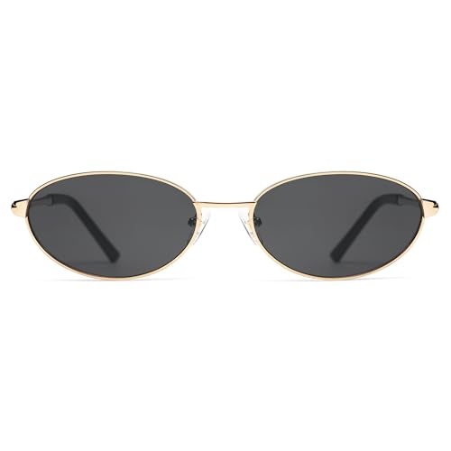 Appassal Retro Oval Sunglasses for Women Mens with Spring Hinge Sunnies AP3696 - color: C1 Gold / Grey