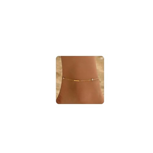 Anklet Bracelets for Women 18K Gold Plated Tennis Anklets Dainty Sapphire Paperclip Pearl Sequin Droplet Adjustable Large Anklet Bracelets Simple Beach Summer Waterproof Foot Jewelry - color: Bar CZ-Gold