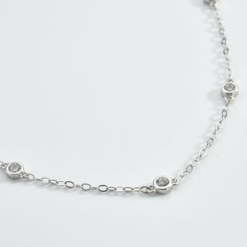 Cubic Zirconia Station Bracelet for Women, 14K Gold Plated or 925 Sterling Silver, Dainty Adjustable Chain, Stackable Minimalist Jewelry - color: White Gold