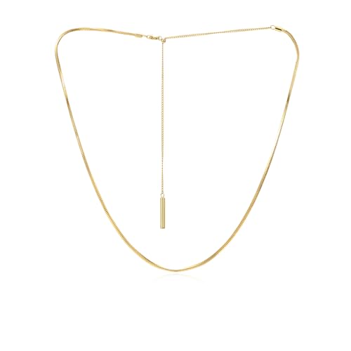 ARSIS 18K Gold Plated Herringbone Necklace Snake Chain Choker Dainty Layered Hypoallergenic Jewelry Gift for Women - color: Gold+Slider Chain