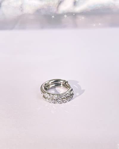 316L Surgical Stainless Steel Huggie Hoop Earrings with Cubic Zirconia, 10G 12G 14G 8-20mm Cartilage Lobe Earrings, 14G Piercing Jewelry - style: 10G 12mm Silver Clear CZ