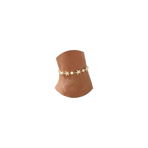 Fesciory Shell Ankle Bracelets for Women, Gold Plated Boho Anklet Set with Pearl Beads Starfish Conch Seashell, Adjustable Summer Beach Hawaiian Foot Jewelry Gift - style: Starfish Pearl