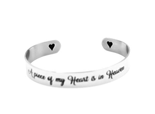 Memorial cuff bracelet, "A piece of my Heart is in Heaven", Memorial Jewelry, Loss Of Loved One, Loss of Baby, In loving Memory