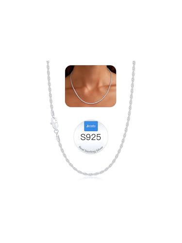 Jewlpire 1.5mm Rope Chain 925 Sterling Silver Chain Necklace for Women, 14K Gold Plated Chains for Women Dainty & Sturdy Women's Chains Necklace 16 18 20 22 24 26 Inch - color: 925 Sterling Silver, size: 16 Inch