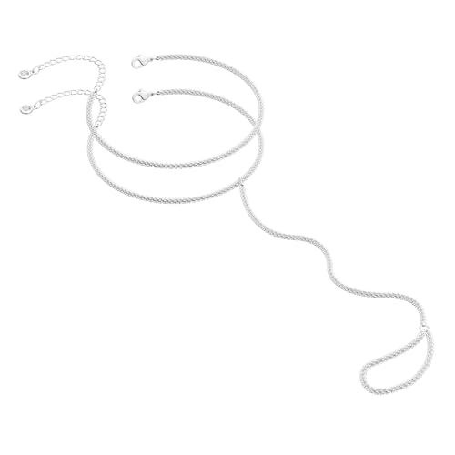Hand Chain Bracelet for Women Trendy, Dainty Silver Beaded Finger Ring Bracelet Non Tarnish Minimalist Adjustable Simple Cute Silver Bracelets Waterproof Fashion Jewelry - color: Silver-03