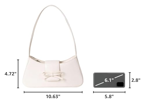 Shoulder Bags for Women Coquette Bow Purse Y2k Bag Small Cute Purses Mini Hobo Handbag Faux Leather Shoulder Purse - color: White