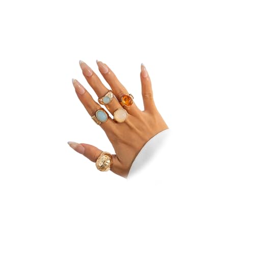 Dainty Crystal Gold Knuckle Ring Stackable Set for Women Non Tarnish, Statement Chunky Zircon Silver Midi Finger Thumb Rings Vintage Y2k Party Jewelry Gifts - color: Gold