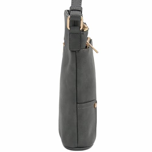 ALYSSA Triple Zip Pocket Large Crossbody Bag - color: Dark Gray