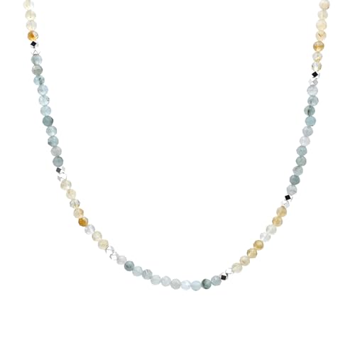 ZANNAH Gemstone Beaded Necklaces for Women - Boho Style Essential Necklace 15" + 3.14" Extender, Cute and Trendy Choker, Natural Stone Handmade Jewelry, Thoughtful Gifts for Women - color: Blue - Aquamarine