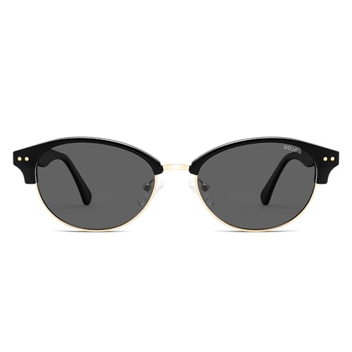 SOJOS Trendy Oval Polarized Sunglasses for Women Retro Cute Shades Sunnies SJ2687 - color: Black Frame Grey Lens