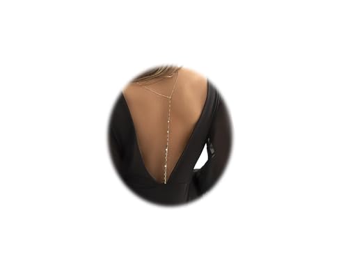 Star Sequin Backdrop Necklace for Women Backless Dress Back Necklace Stars Drop Back Chain Body Jewelry - color: Gold