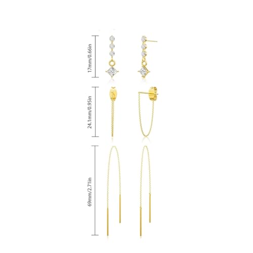 Trendy Zircon Tassel Chain Threader Earrings Set for Women Chain Dangle Earrings Dainty Rhinestone Hoop Earrings Set for Women Stack Jewelry Long Drop Ear Line - color: Gold-one ear-C