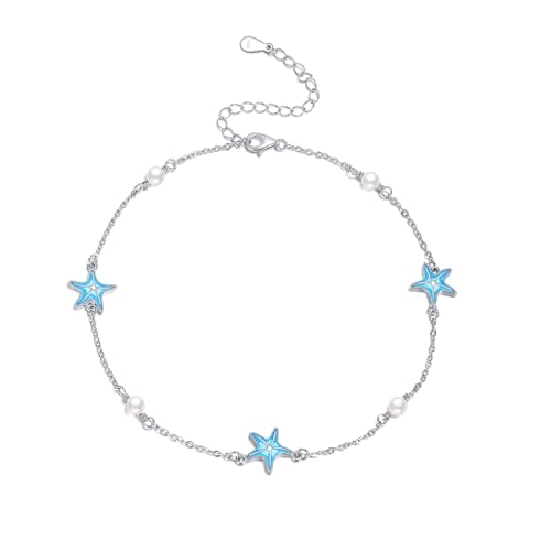 CRMAD Beach Starfish Anklet for Women Sterling Silver Moonstone Beach Anklet Irish Jewelry (starfish) - style: starfish-P
